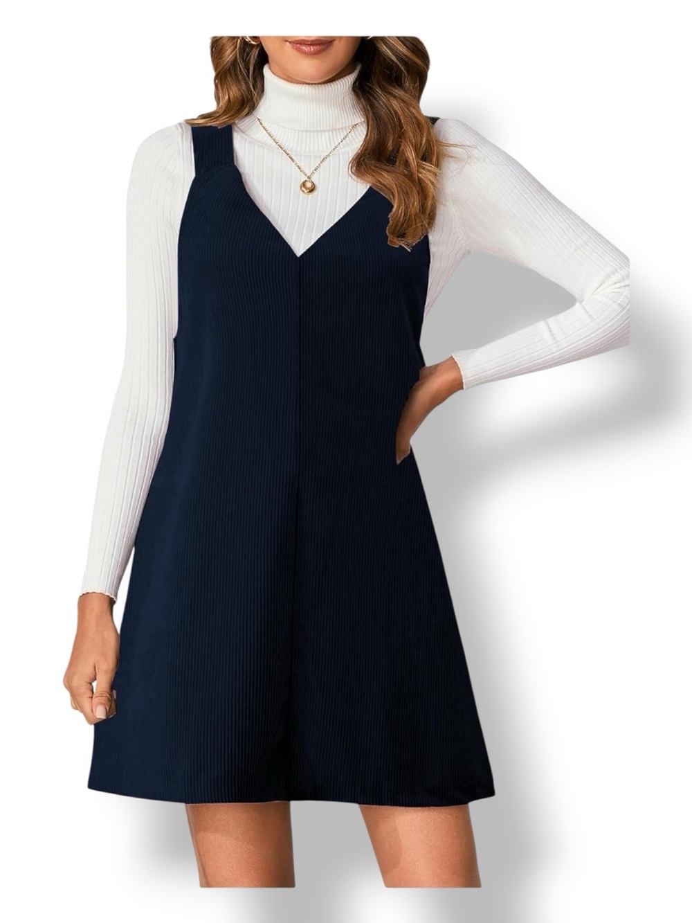 Milumia Women’s Sleeveless Navy V-Neck Fine Corduroy Pullover Mini Dress Navy XL